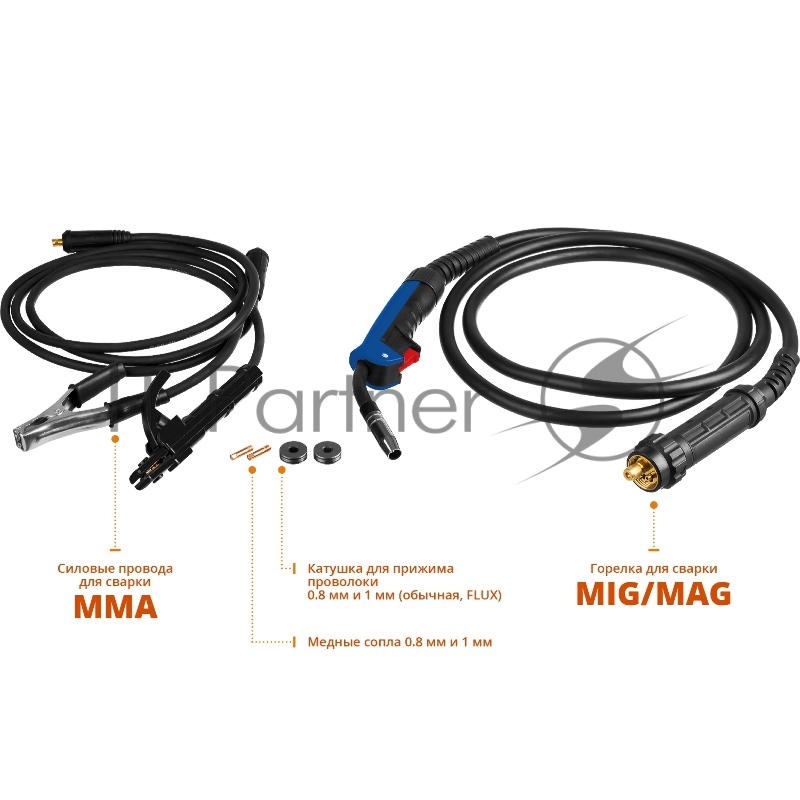 Полуавтомат сварочный ЗУБР ПС-200 инверторный, 200 А, MIG/MAG/MMA, 6400 Вт, 220 В, 1.6-5 мм