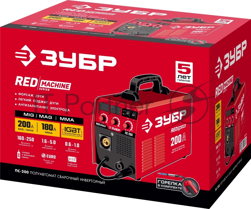 Полуавтомат сварочный ЗУБР ПС-200 инверторный, 200 А, MIG/MAG/MMA, 6400 Вт, 220 В, 1.6-5 мм