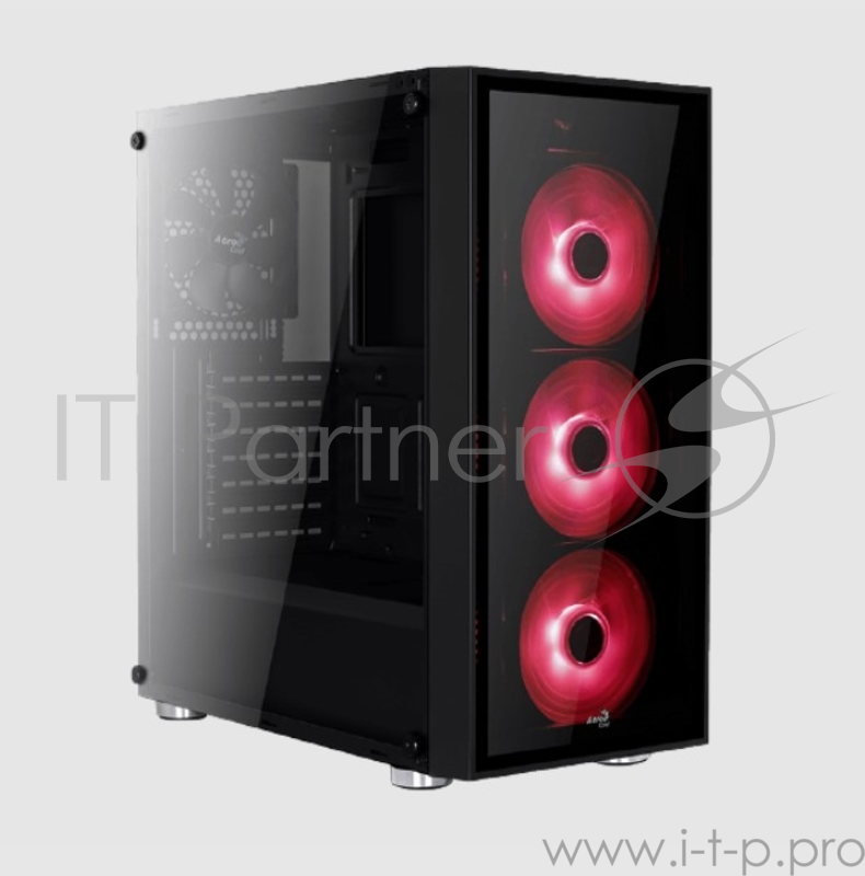 Корпус Aerocool Quartz Red , ATX, без БП, закаленное стекло спереди и сбоку, 3x 12см LED (красный), 1х 12см (черный) в комплекте, 1xUSB 3.0, 2xUSB 2.0