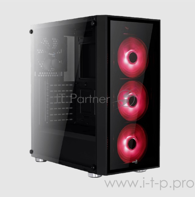 Корпус Aerocool Quartz Red , ATX, без БП, закаленное стекло спереди и сбоку, 3x 12см LED (красный), 1х 12см (черный) в комплекте, 1xUSB 3.0, 2xUSB 2.0