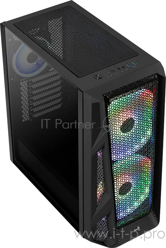 Корпус Aerocool AirHawk-G-BK-v1 (2xUSB, 2xAudio, 0.6 мм, 120 мм FAN, RGB подсветка, прозрачная стенка-закаленное стекло,