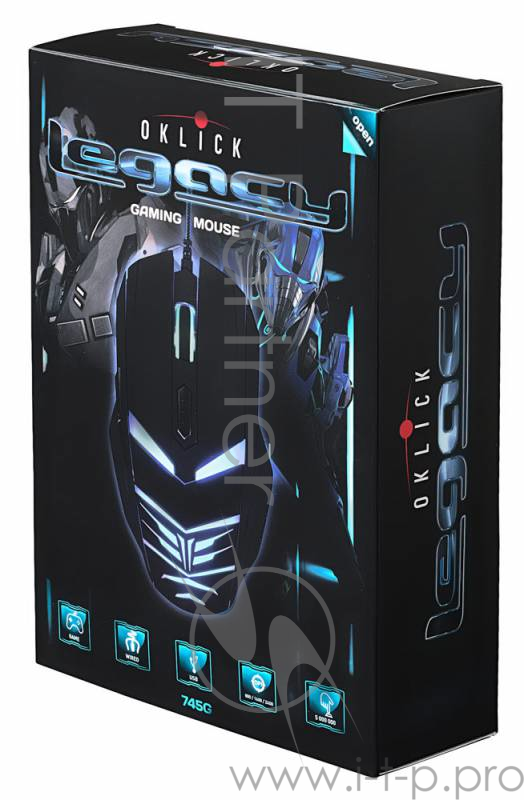 Мышь Oklick 745G LEGACY черный/голубой оптическая (2400dpi) USB игровая (6but)