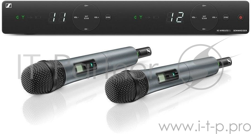 Вокальная РЧ-система Sennheiser XSW 1-825 DUAL-A , 548-572 МГц, 10 каналов, настольный двухканальный приёмник, два ручных передатчика с динамическим капсюлем (825), кардиоида.