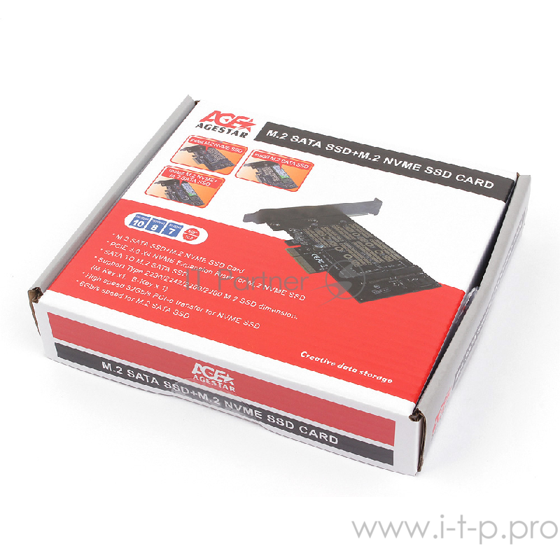 Адаптер AgeStar AS-MC02 PCI-E для M.2 SATA SSD+M.2 NVME SSD Card