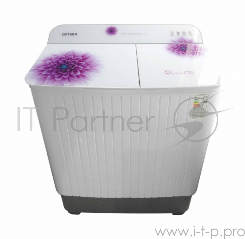 Стиральная машина OPTIMA МСП-72СТ (полуавтомат, стирка/отжим: 7,2кг/6,0кг, 1350об./мин., насос) (Белое стекло, фиолетовые цветы)