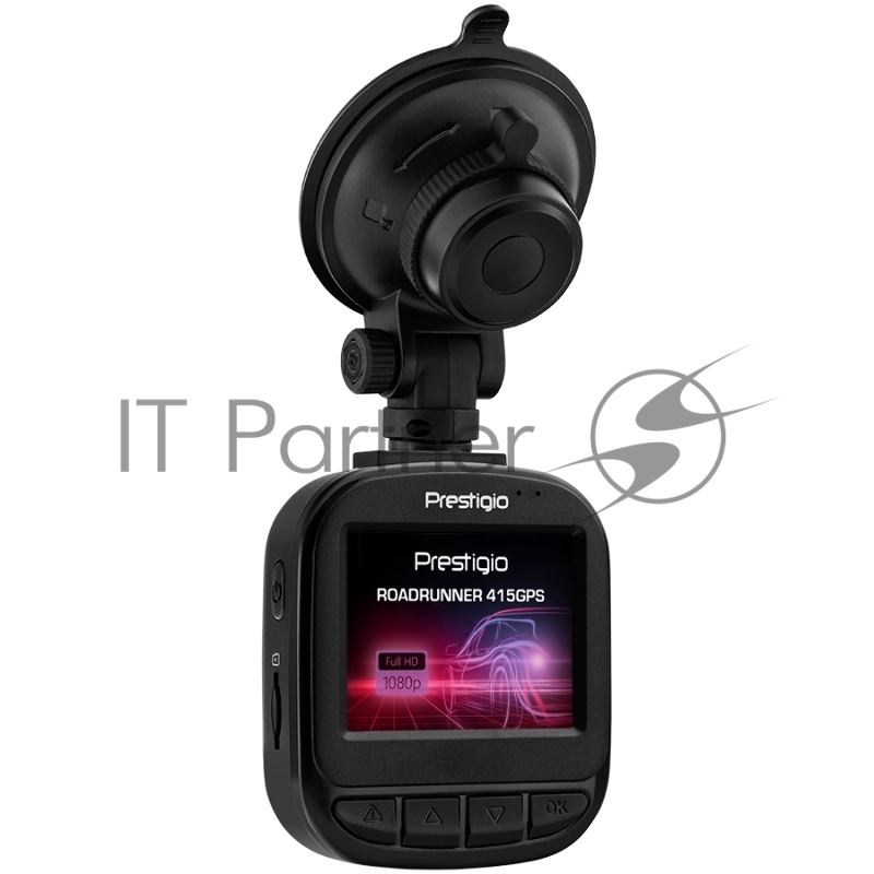 Видеорегистратор Prestigio RoadRunner 415GPS, 2.0 LCD (960x240) display, FHD 1920x1080@30fps, HD 1280x720@30fps, GP5168 processor, 2 MP CMOS GC2023 image sensor, 2 MP camera, 140° View Angle, GPS, POI database, Motion Detection, G-sensor, Cyclic Reco