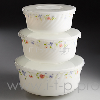 Набор салатников TEROPAL 1013K/48-SK Флориана, 3 предмета с пластиковой крышкой d=14,0, 16,5, 19см (12)