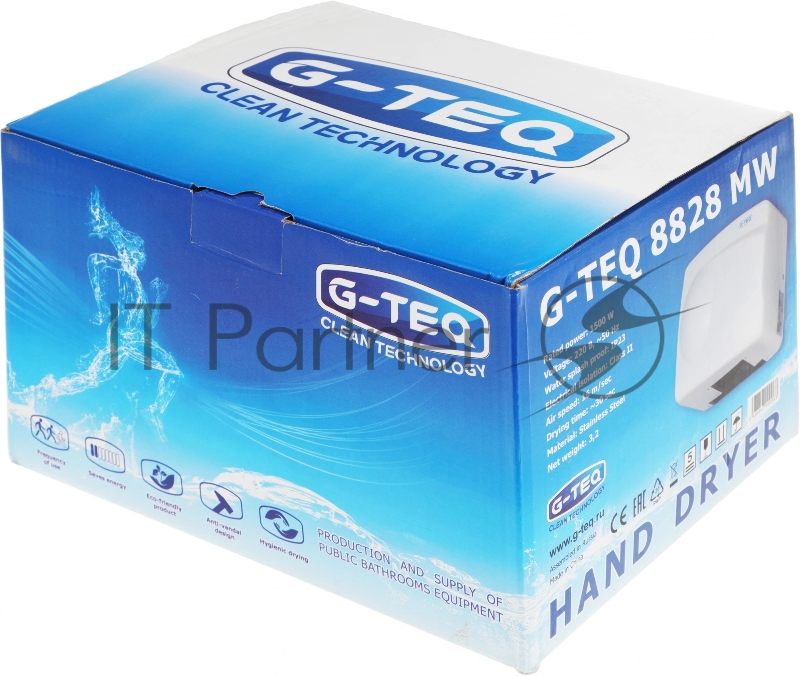 Сушилка для рук G-TEQ 8828 MW 1500Вт 16м/сек металл белый