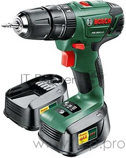 Дрель-шуруповерт Bosch PSR 1800 LI-2 аккум. патрон:быстрозажимной (кейс в комплекте)