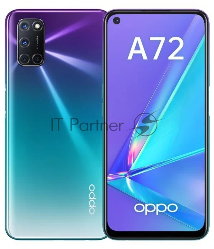Смартфон OPPO A72 4Gb+128Gb (CPH2067) Фиолетовый СмартфонQualcomm Snapdragon 665 Front - 16, Rear - 48MP +8MP + 2MP +2MP 6.57” FHD+ LCD Infinity-O 5000mAh