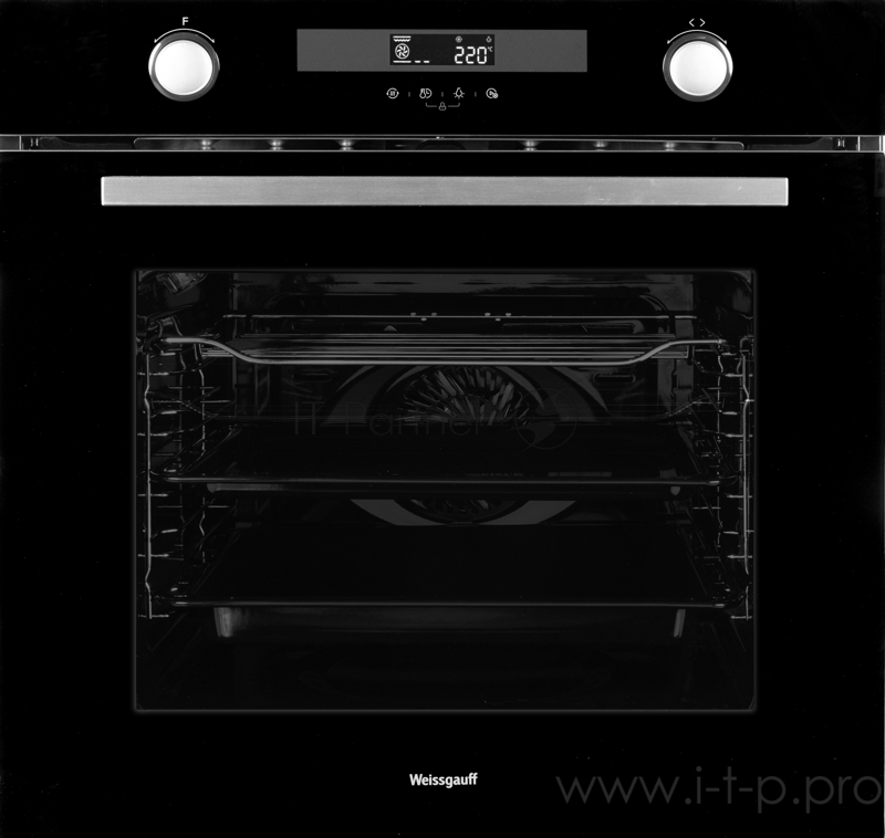Встраиваемые электрические духовки 60 см Weissgauff электрический, 595 х 565 х 595 мм, 72 л, паровая очистка, черный