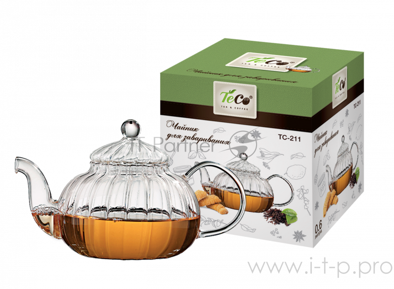 Чайник заварочный TECO TC-211, 600 мл из стекла c ситом и крышкой из стекла