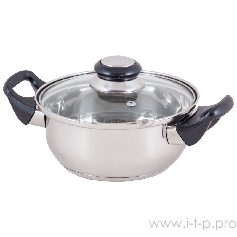 Кастрюля Mallony из нерж стали с крышкой (стекло) BAK-S-02, 2 л, ручки - бакелит, одинарное дно