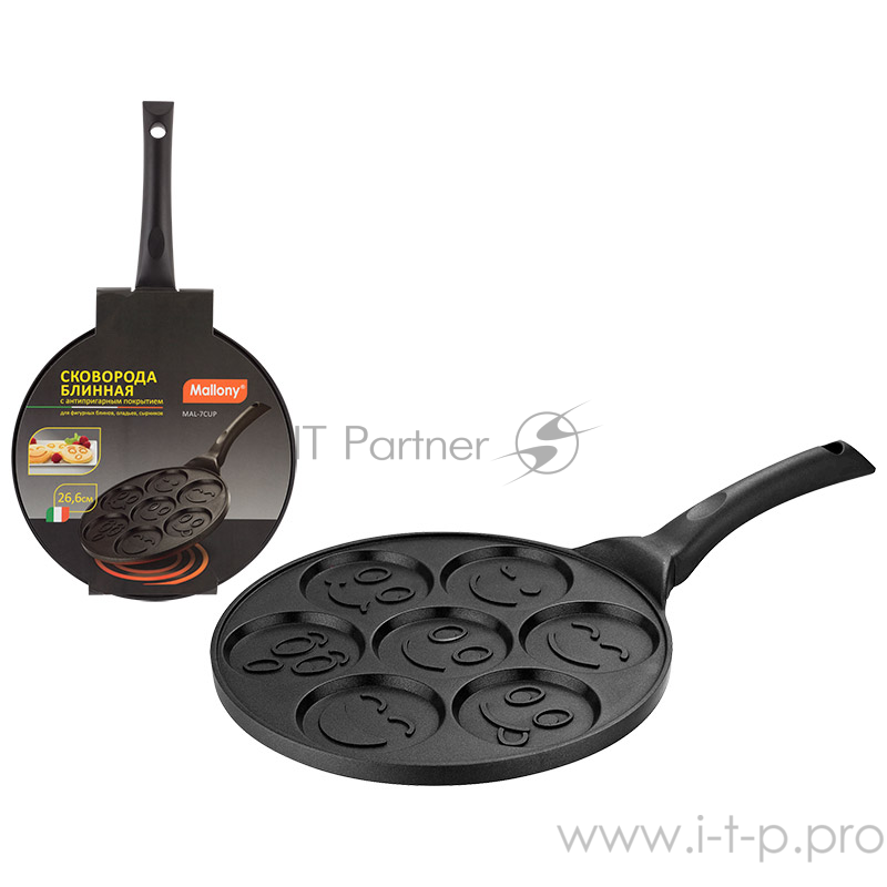 Сковорода Mallony блинная литая с антипр покр., MAL-7CUP (алюм) для выпечки фигурных блинов, диа - 26,6см