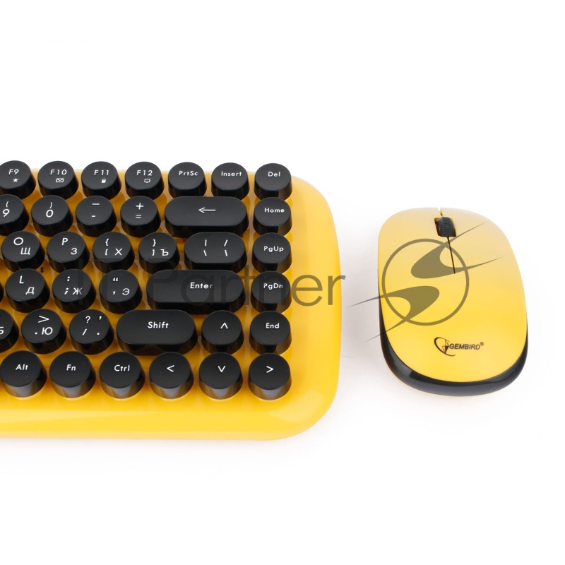 Комплект кл-ра+мышь беспров. Gembird KBS-9000, 2.4ГГц, жёлт., 78 кл., 1600 DPI, бат.в компл.