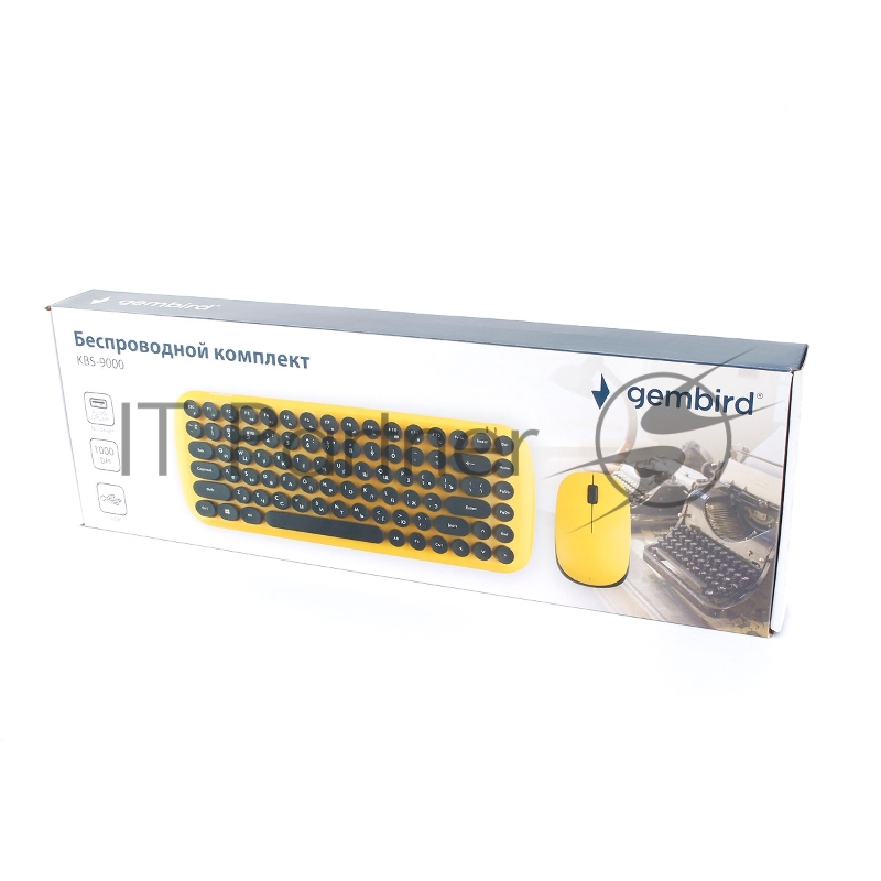 Комплект кл-ра+мышь беспров. Gembird KBS-9000, 2.4ГГц, жёлт., 78 кл., 1600 DPI, бат.в компл.