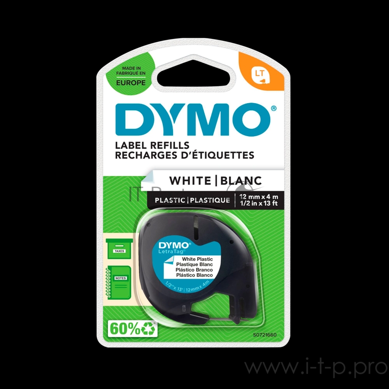 Расходные материалы Лента для LetraTag 12мм х4 м, пластиковая, белая, 1 шт в блистере S0721610