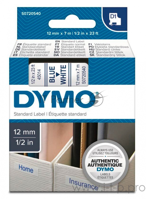 Картридж ленточный Dymo D1 S0720540 белый/синий для Dymo