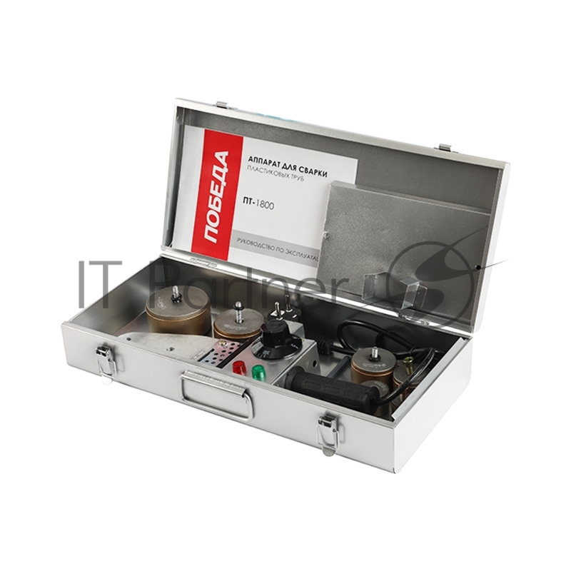Аппарат для сварки пластиковых труб ПОБЕДА, ПТ-1800, 2000 Вт., 6 насадок, стойка, отвертка, кейс металл.