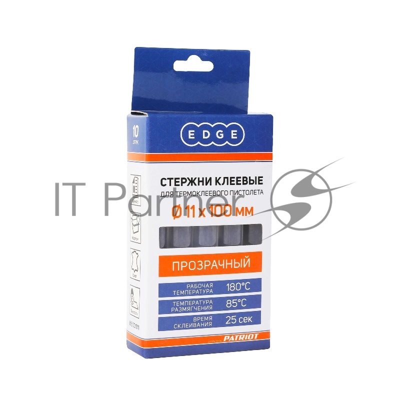 Стержни клеевые EDGE by PATRIOT 11*100мм прозрачные, упаковка 10шт