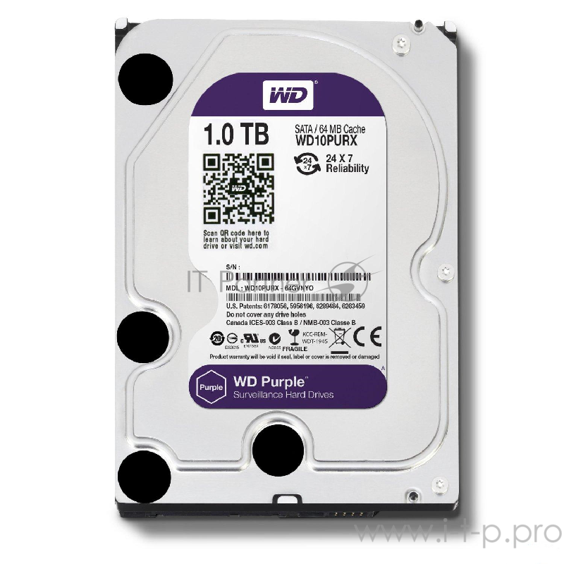Жесткий диск WD Original SATA-III 1Tb WD10PURX Video Purple 64Mb 3.5