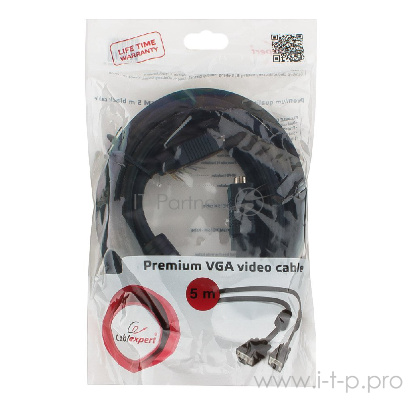 Кабель Gembird/Cablexpert CC-PPVGA-5M-B, Кабель VGA Premium , 15M/15M, 5.0м,черный,тройной экран, феррит.кольца