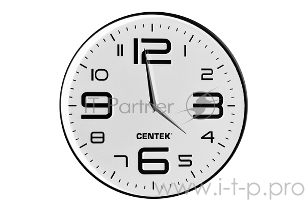 Часы настенные Centek СТ-7101 White 30 см диам., круг, ОБЪЁМНЫЕ ЦИФРЫ, плавный ход