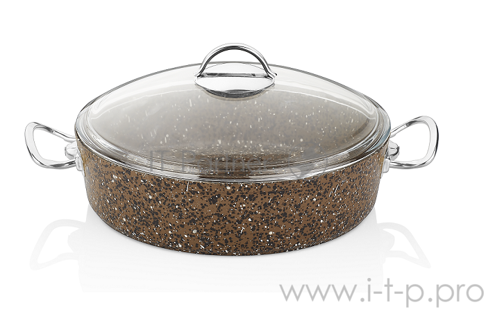 Жаровня МАРУСЯ/ MARUSYA а/п литая 3л с индукционным дном, стекл. кр., d=26 см (цвет: гранитно-каменный)