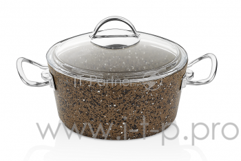 Кастрюля МАРУСЯ/ MARUSYA а/п литая 3,5л с индукционным дном, стекл. кр., d=22 см (цвет: гранитно-каменный)