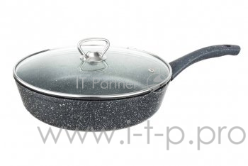 Сковорода МАРУСЯ/ MARUSYA а/п литая 24 см с индукционным дном, стекл. крышка (цвет: серый)