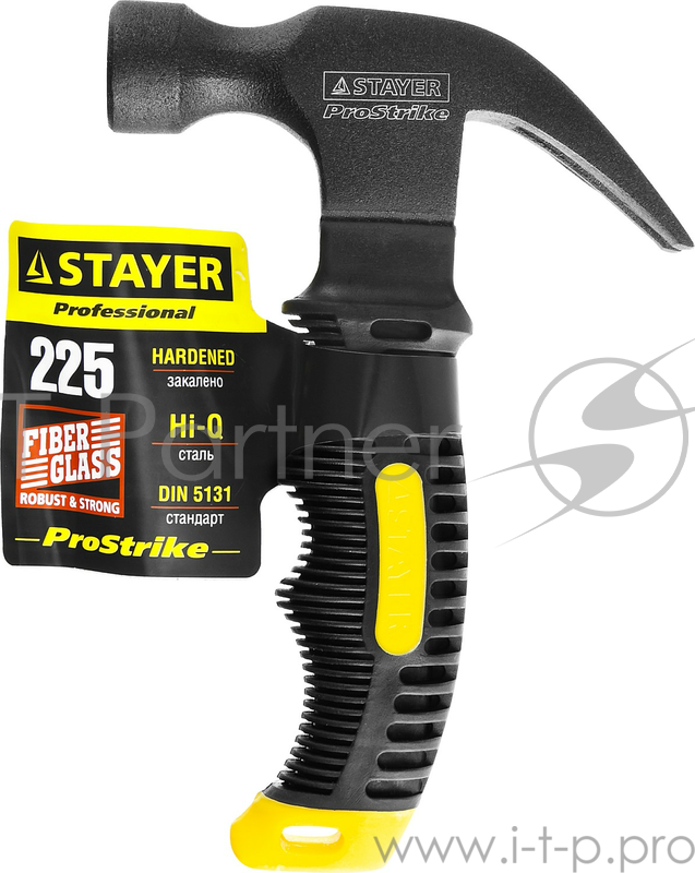 Молоток-гвоздодёр столярный STAYER COMPACT 2026-225 225 г укороченный с фиберглассовой рукояткой