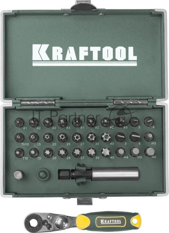 Набор бит KRAFTOOL 26065-H33 X-Drive, кованых, торсионных, Cr-Mo, система насечек NSS, 33 предм, в боксе