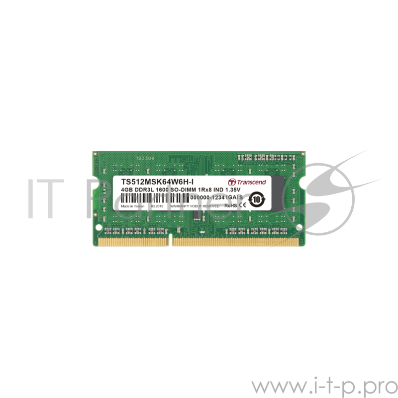 Модуль памяти Transcend Модуль памяти Transcend 4GB SODIMM DDR3 TS512MSK64W6H-I