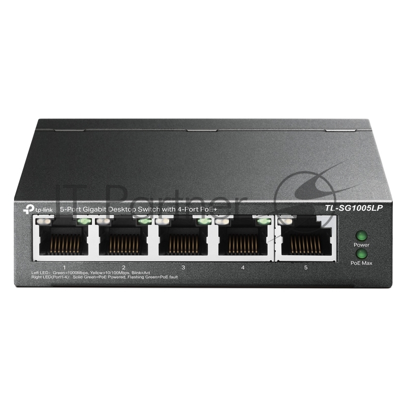 Коммутатор 8-Port 10/100Mbps Unmanaged Switch with 4-Port PoE, metal case, desktop mount, PoE budget 41W.