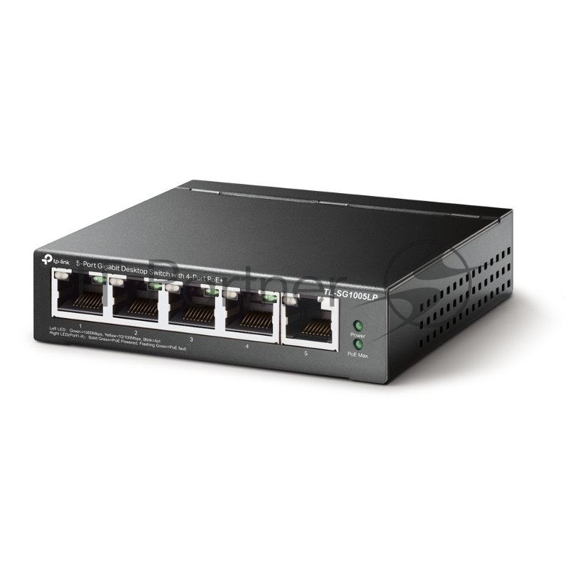 Коммутатор 8-Port 10/100Mbps Unmanaged Switch with 4-Port PoE, metal case, desktop mount, PoE budget 41W.