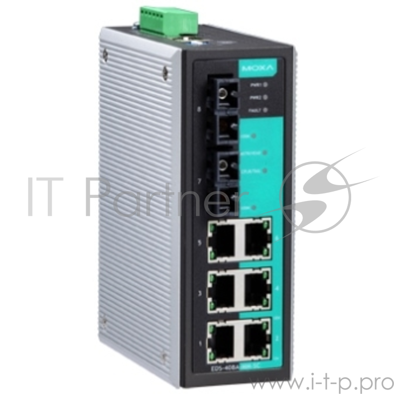 Промышленный 8-портовый управляемый коммутатор: 6 портов 10/100 BaseT Ethernet, 2 порта 100BaseFX (многомодовое волокно, разъем SС)