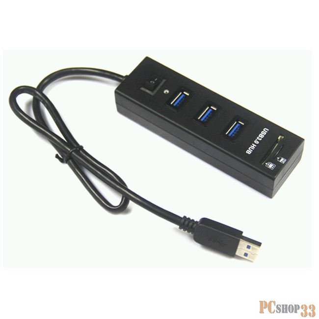 Контроллер ORIENT JK-330, USB 3.0 HUB 3 Ports + SD/microSD CardReader, выкл., кабель 0.5м, черный