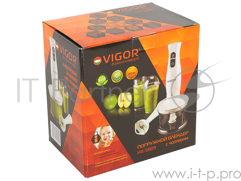 Блендер Vigor HX-5909 (погружной блендер + чоппер, 200 Вт, система защиты от случайного включения)