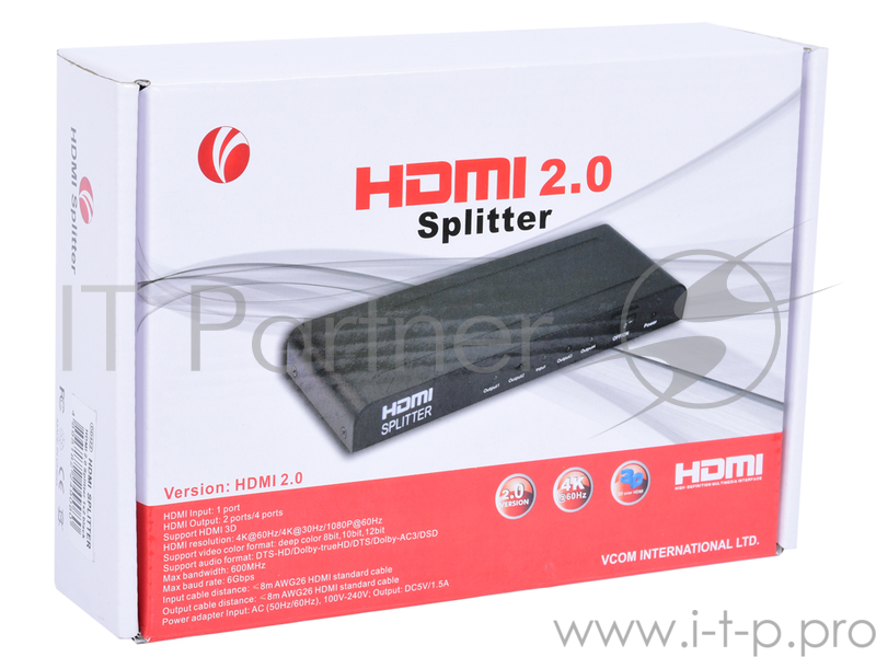Разветвитель VCOM DD422 Разветвитель HDMI Spliitter 1=2 2.0v.