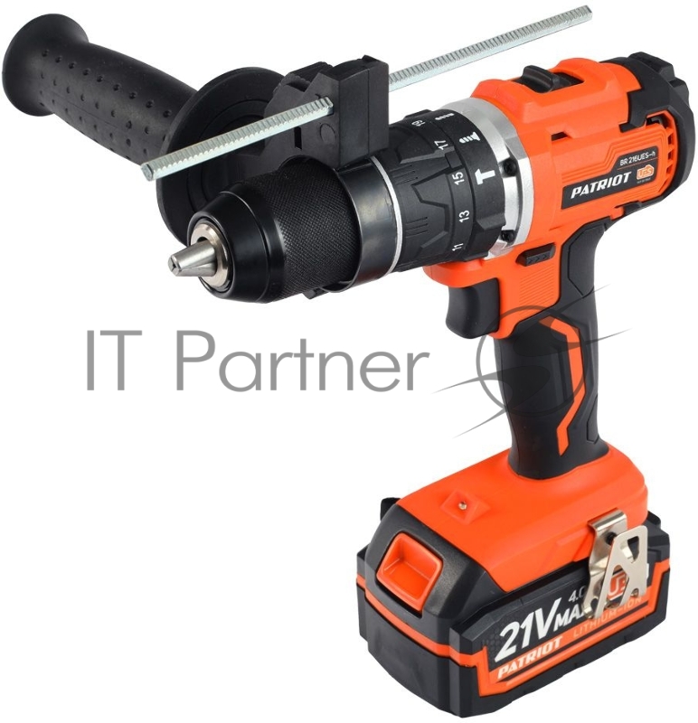 Дрель-шуруповерт аккумуляторная PATRIOT BR 216UES-h две батареи Li-ion, УДАР, бесщеточный двигатель, патрон 13мм, большой кейс, зарядка за 1 час, комплект бит и сверл, UES