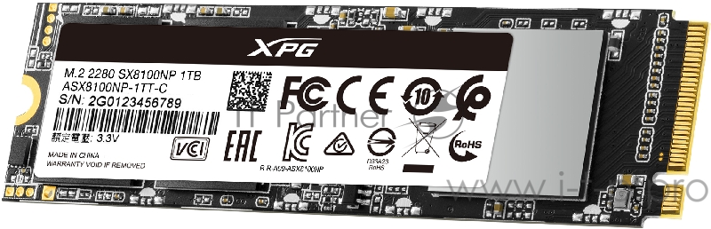 Твердотельный накопитель ADATA SX8100 SSD 1TB, 3D TLC, M.2 (2280), PCIe Gen 3.0 x4, NVMe, R3500/W1900, TBW 640