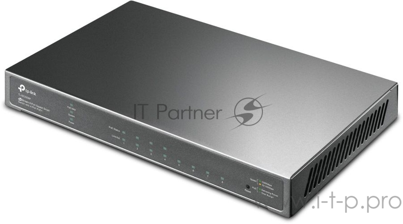 Коммутатор JetStream 8-Port Gigabit Smart Switch with 4-Port PoE+, 4× Gigabit PoE+ Ports, 802.3at/af, 62 W PoE Power, Desktop Steel CaseIntegration with Omada SDN Controller, 802.1Q VLAN, STP/RSTP/MSTP, IGMP Snooping, 802.1p/DSCP QoS, ACL, 802.1x, Ra