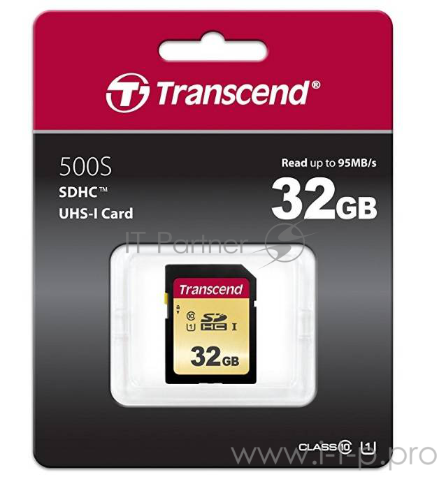 Карта памяти SecureDigital 32Gb Transcend TS32GSDC500S {SDHC Class 10, UHS-I U1, MLC}