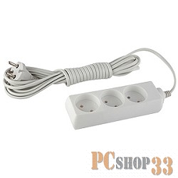 ЭРА Удлинители бытовые, Сетевые фильтры ЭРА Б0028351 Удлинитель UX(6)-3-5m без заземления 3 гнезда 5 м {ABS-пластик, 2х0,75 мм2}