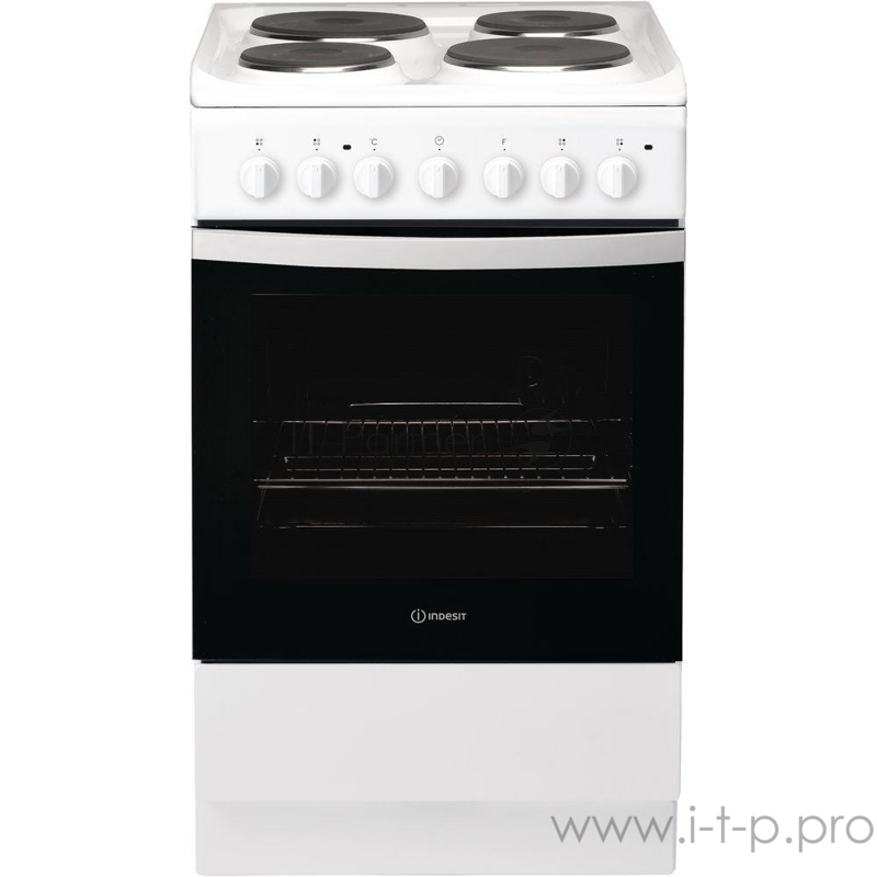 Плита электрическая Indesit IS5E4KHW/RU 4 чугунных нагревательных элемента, Статический духовой шкаф, Электрический гриль, Штампованные направляющие, Таймер, Очистка паром, Тройное стекло дверцы, Решетка, Универсальный противень
