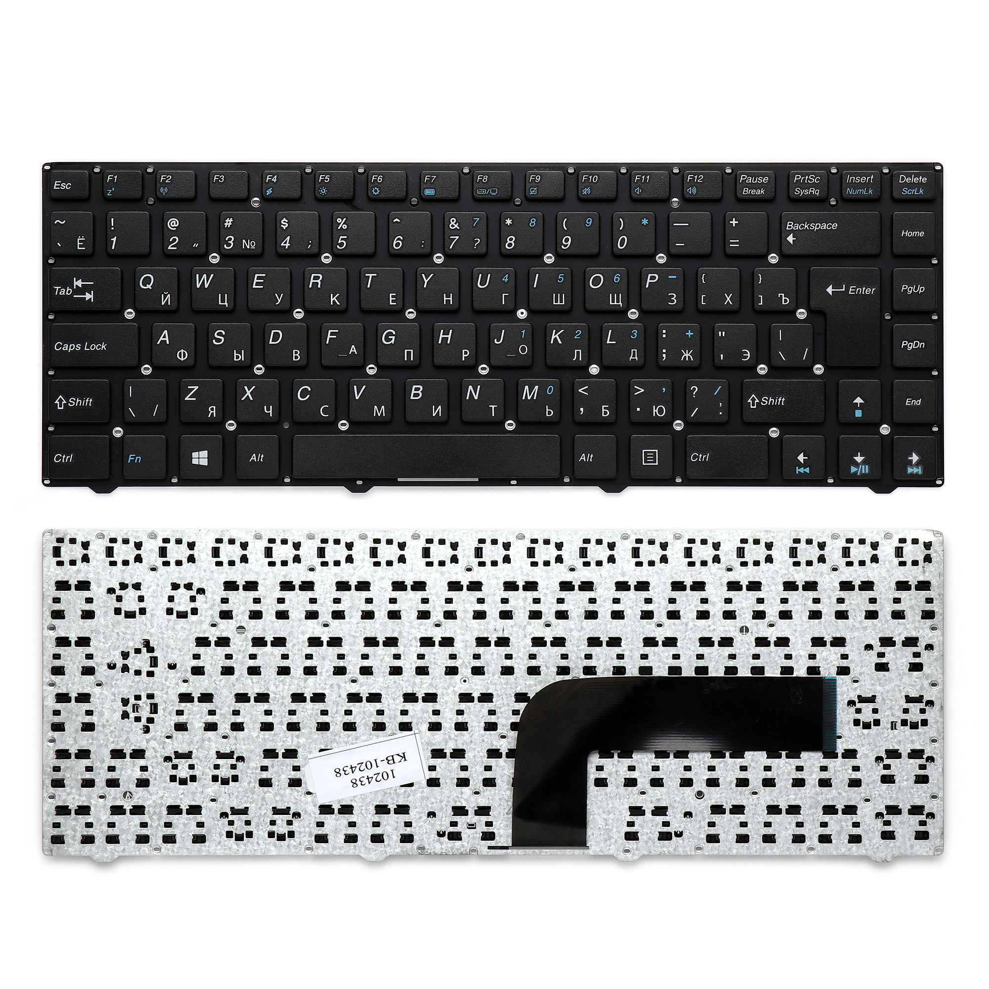 Клавиатура для ноутбука DNS 0150931, Pegatron B14Y, Clevo W740, W840 Series. Г-образный Enter. Черная, без рамки. MP-11P53SU-5281.