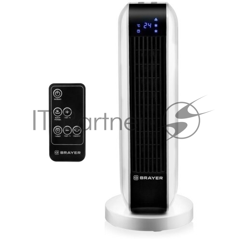 Тепловентилятор 4802BR BRAYER, 2000 Вт, 2 уров.мощ, вращ.корп 35°, LED-диспл, пульт ДУ, таймер