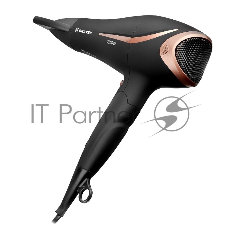Фен 3000BR-BN BRAYER, 2200 Вт, 2 скор., холодный воздух,складная ручка, съемный фильтр, шнур 1,8 м