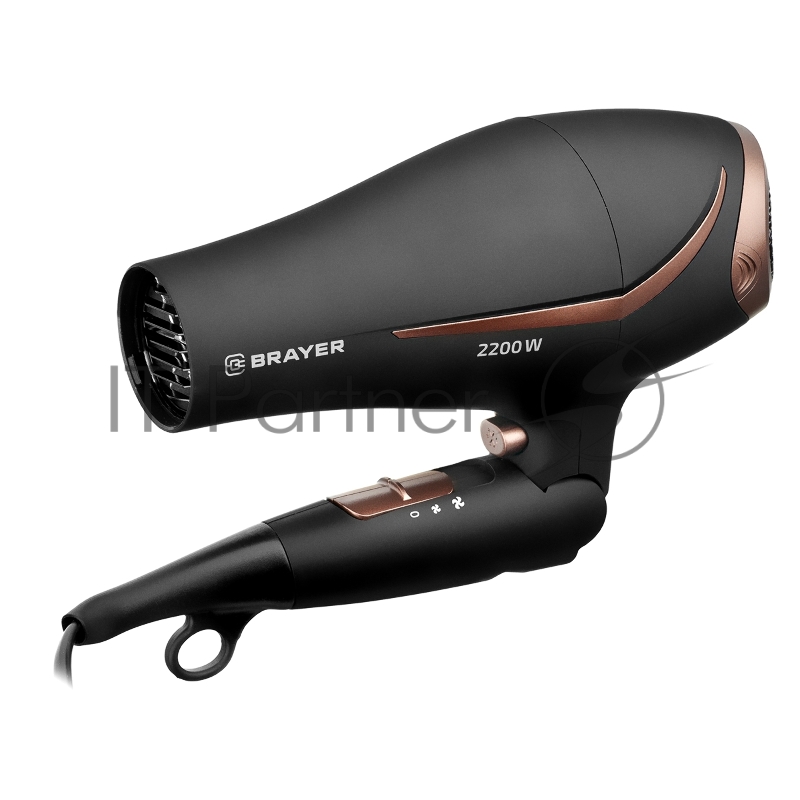 Фен 3000BR-BN BRAYER, 2200 Вт, 2 скор., холодный воздух,складная ручка, съемный фильтр, шнур 1,8 м