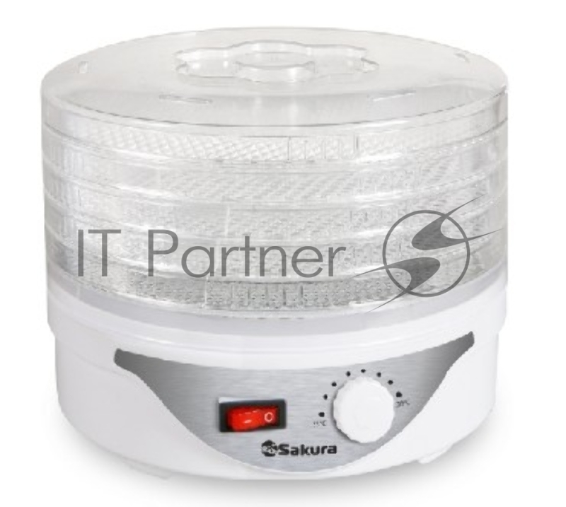 Сушилка для овощей SAKURA SA-7805 Мощность 250Вт. Размеры: 24*24*19см. 5 секций, высота секции 1,2 - 2,5см. Регулировка температуры 35-70°С. Мелкая сетка.